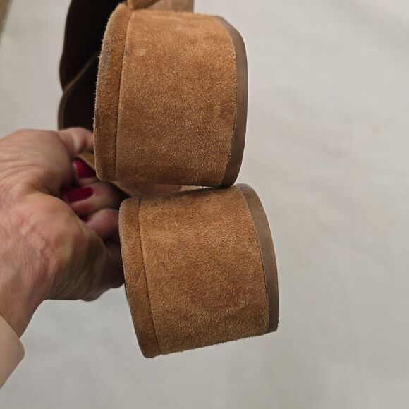 Vince Karsen Suede Sandals Cedar Block Heel Criss Cross Straps Size 8 - Picture 6 of 8